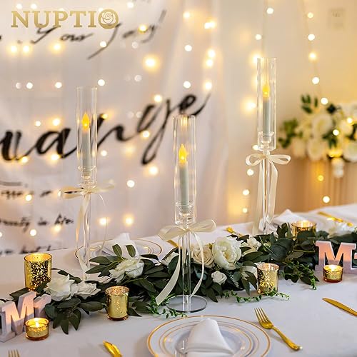 Miniatura 4 de NUPTIO Portavelas de acrílico para huracanes, portavelas cónico para velas largas para candelabros, portavelas cilíndricas, pantalla cilíndrica,