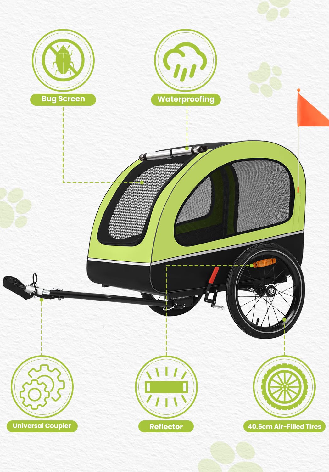 Sepnine Carrito para Perros, Remolque Bici Perro,Remolque de Bicicleta para Perros pequeños y medianos de Menos de 40 kg