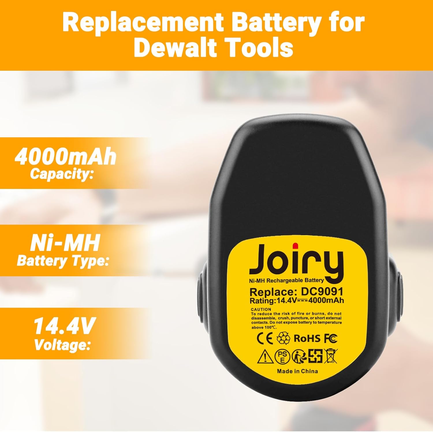 Joiry 2Pack 4000mAh Ni-MH Replace for Dewalt 14.4V Battery Compatible with DEWALT DW9091 DW9094 DC9091 DC9094 DE9091 DE9094 DE9502 with Higher Safety Cordless Power Tools Batteries