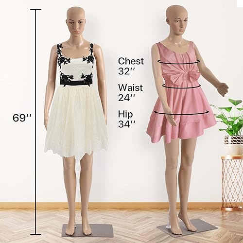 Miniatura 7 de Maniquí de torso de maniquí forma de vestido de 69 pulgadas de cuerpo completo para mujer modelo soporte con base de metal para exhibir mujeres