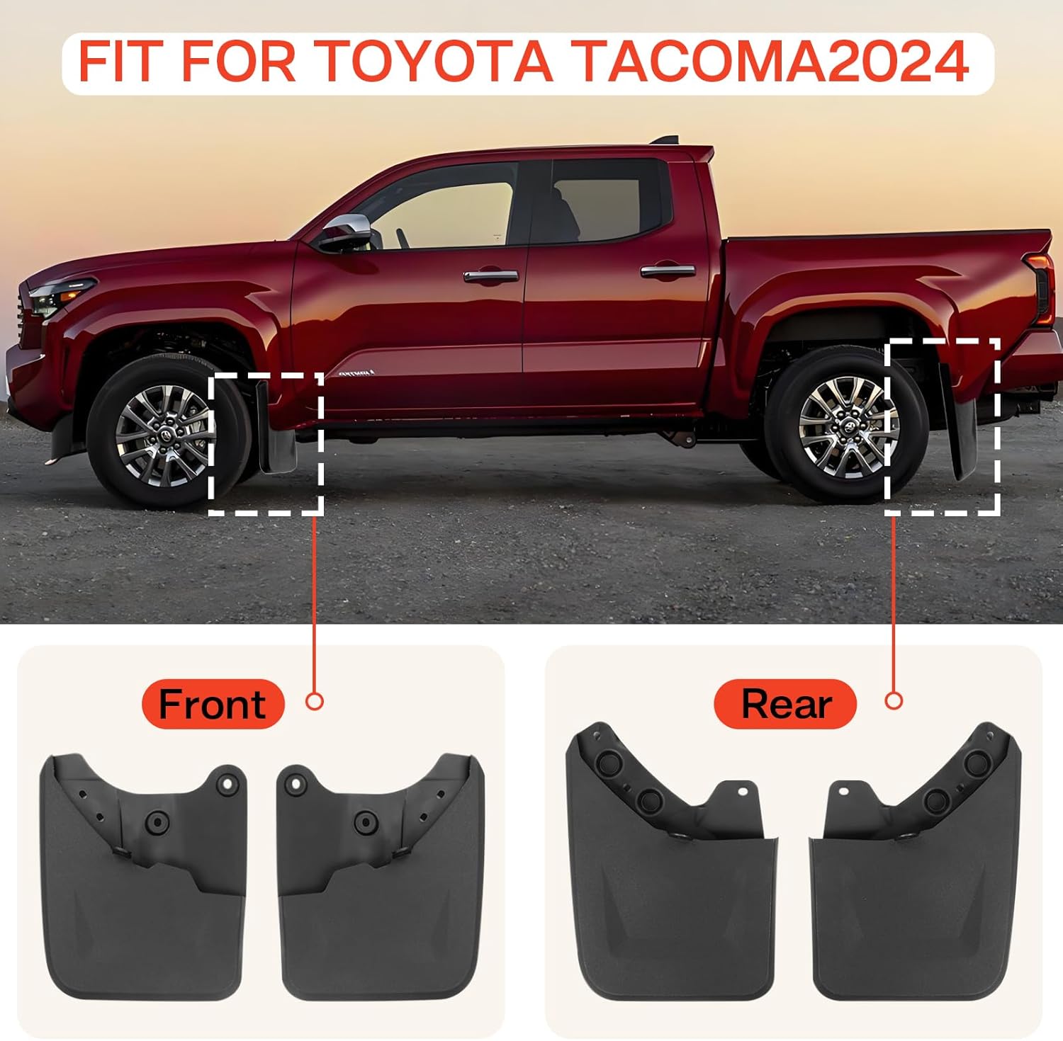 Mud Flaps Splash Guards Fits for Toyota Tacoma 2024 | No Drilling Required Bendable Mud Guards | Front & Rear 4-Piece Set Car Accessories