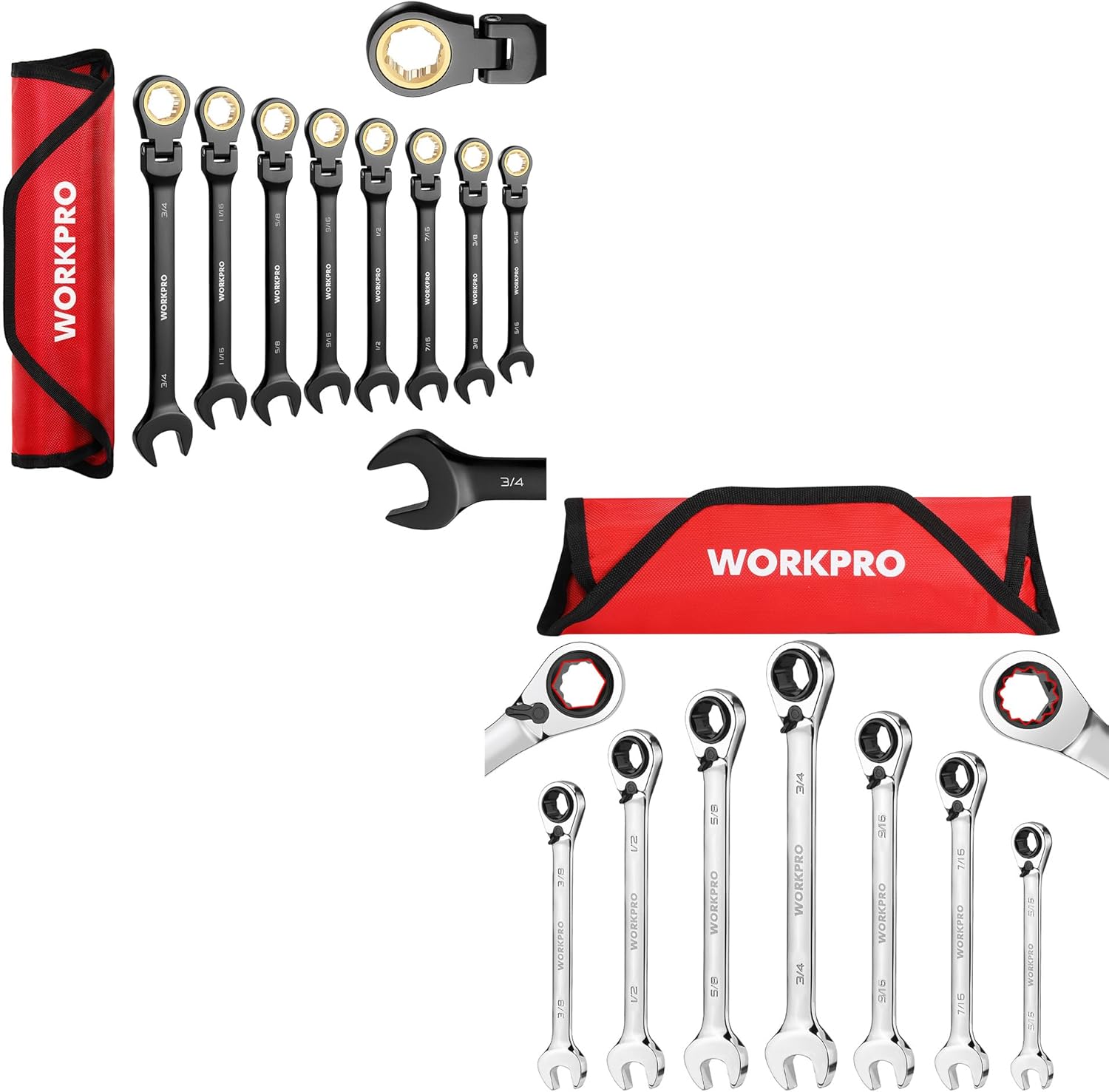 WORKPRO 7Piece 3in1 Reversible Ratchet Wrench Set Flex Head Ratchet