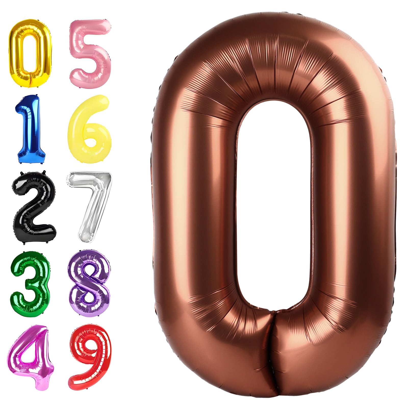 40 Inch Number Balloons, Coffee Brown Balloons for Birthday Party Decoration, Foil Number 0 Ballon for 0, 10, 20, 100, 2026 Celebration, Birthday, Baby Shower, Anniversary Decor