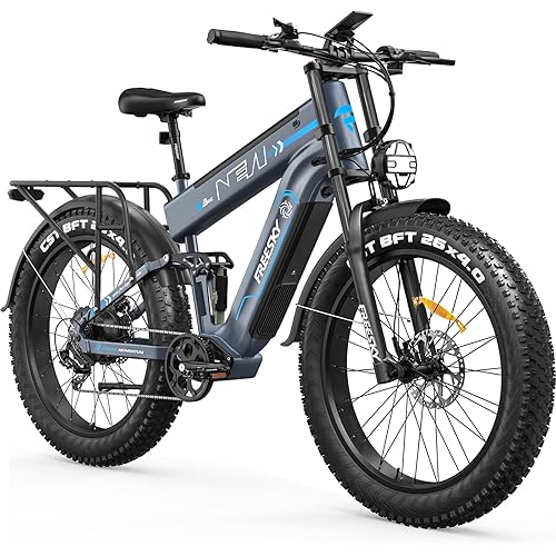 FREESKY Dual Battery 48V 41AH 160 Mile 40MPH Electric Bike for Adults, High-Torque Single Motor Long Range Fast Fat Tire Ebike, 26" Full Suspension Mountain E Bike, UL 2849 Certified by TÜV