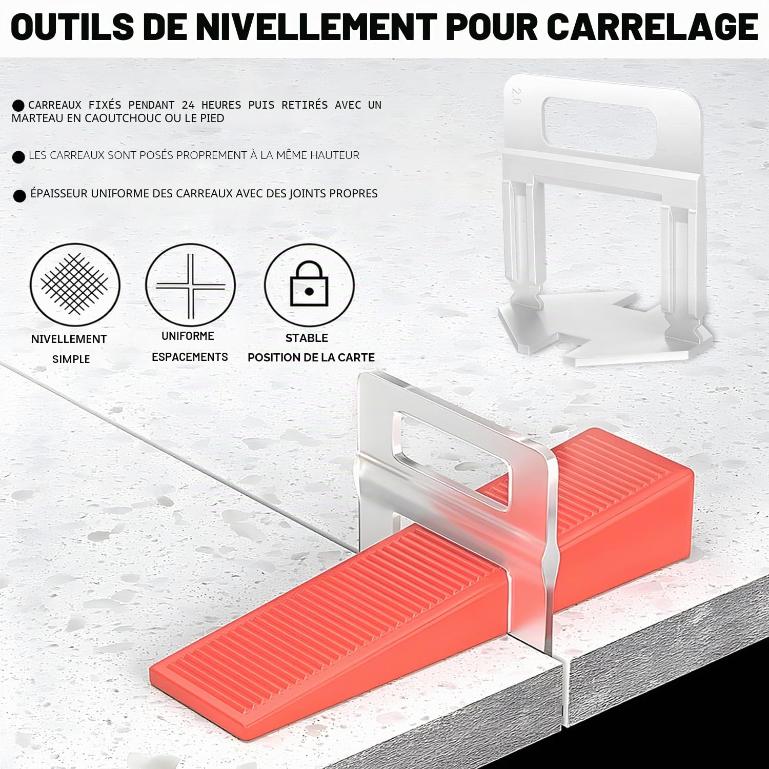 501 Pièces kit de croisillon autonivelant 3mm avec 400 Croisillon Carrelage Autonivelant 100 Cale Carrelage Réutilisable et 1 Pince à Niveler pour la Pose de Carreaux épaisseur 3–16mm