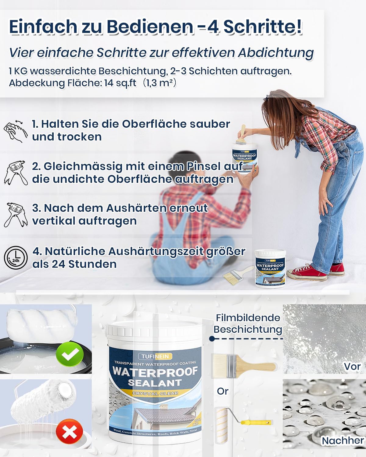 Transparenter Wasserdichter Beschichtungsmittel, 2KG Innen und Außen Dichtmasse Wasserdicht, Leck Wasserdichter Universalabdichtung Unsichtbare, Wasserdichte Dichtungsemulsion