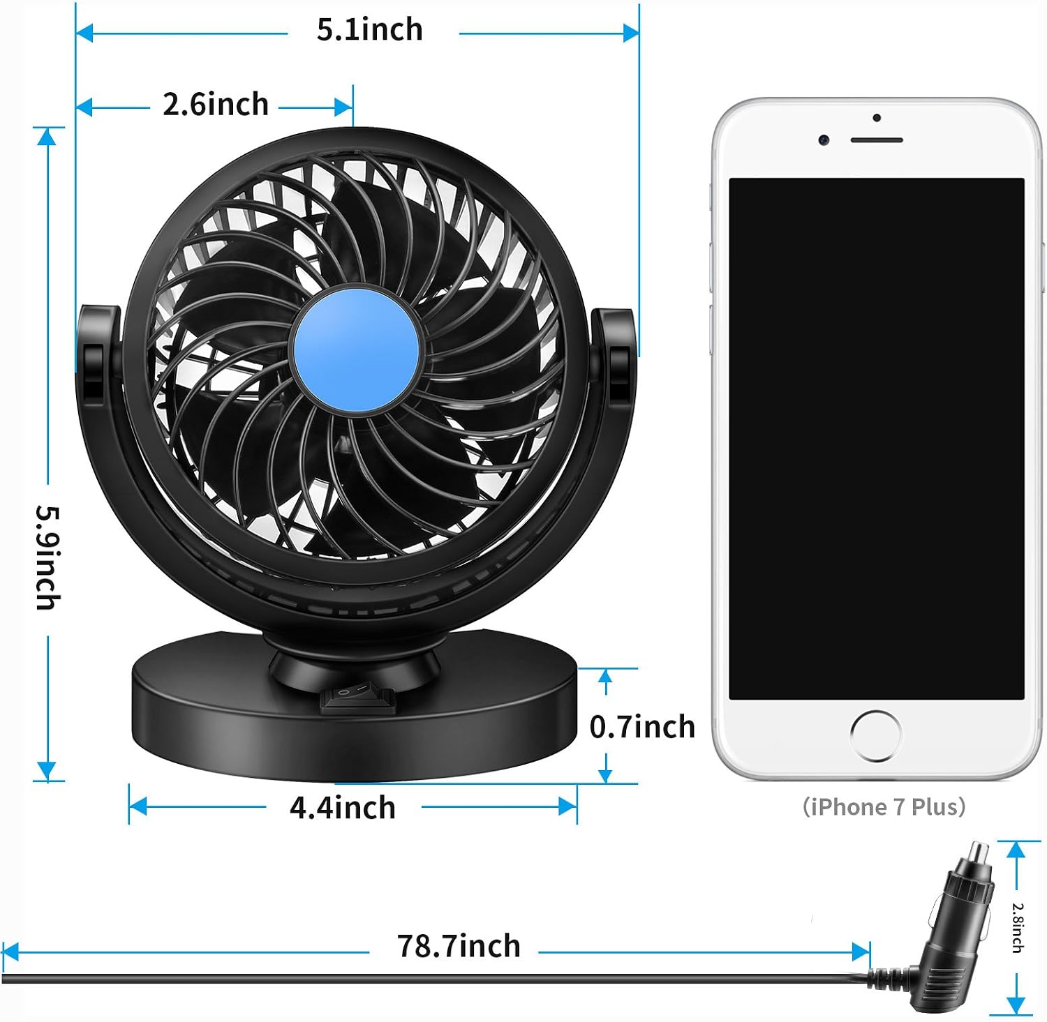 Anpress 12V Car Mini Electric Fan 360 Rotating Strong Wind Car Fan Car Air Conditioner Low Noise Portable Auto Air Cooling Fan