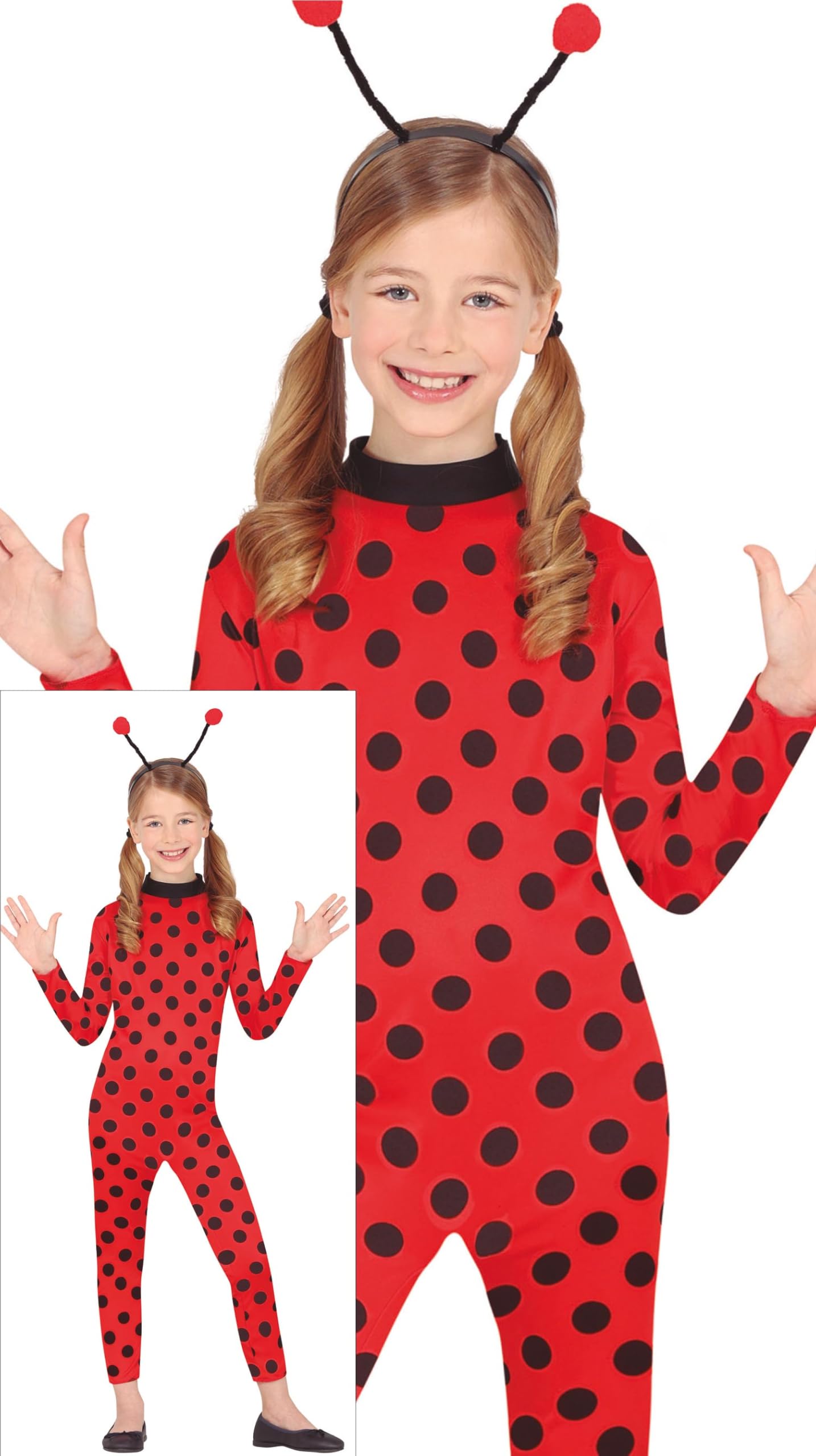 FIESTAS GUIRCA Adventurous Red Heroine Girls Fancy Dress Costume - Red Polka Dotts Jumpsuit & Headband - Kids Fancy Dress Costumes Girls - Girls Age 3-4 Years