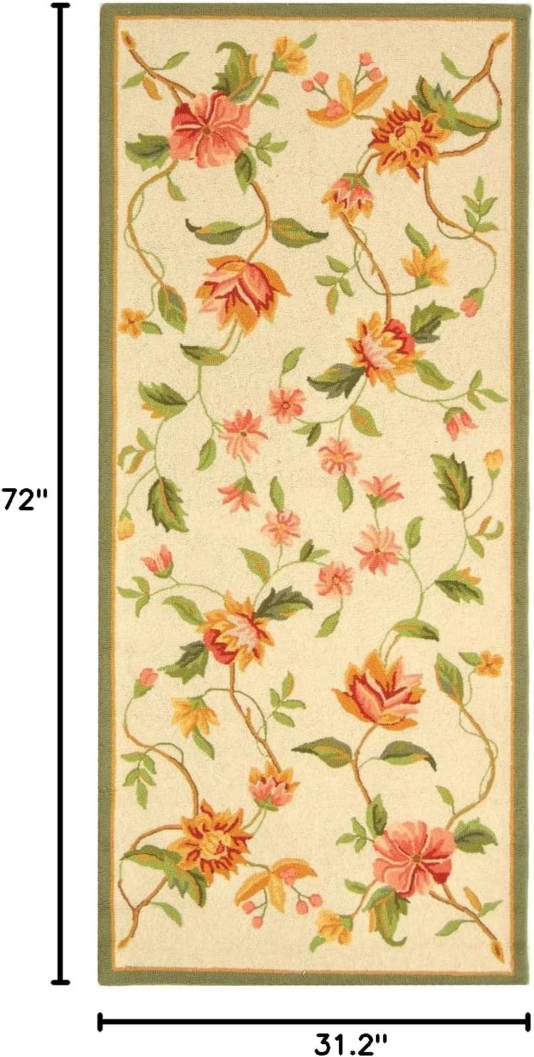 SAFAVIEH Chelsea Collection Runner Rug - 2'6" x 6', Ivory, Hand-Hooked French Country Wool, Ideal for High Traffic Areas in Living Room, Bedroom (HK263A)