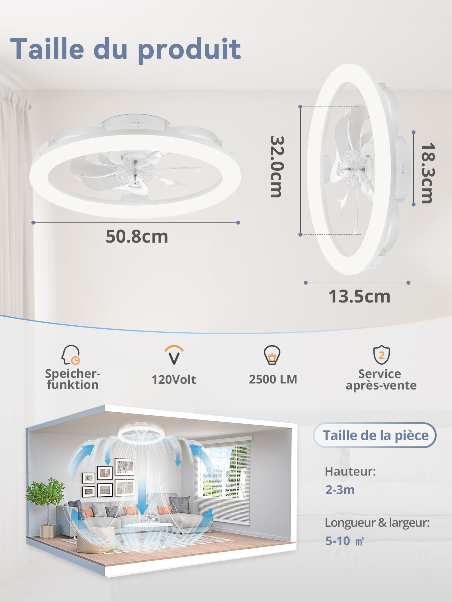 ZMISHIBO Ventilateur Plafond avec Lampe et Télécommande, Lustre Ventilateur de Plafond Moderne Dimmable, 6 Vitesses, Commande APP, Ventilateur Silencieux Encastrable avec Lampe Intégrée (Blanc)