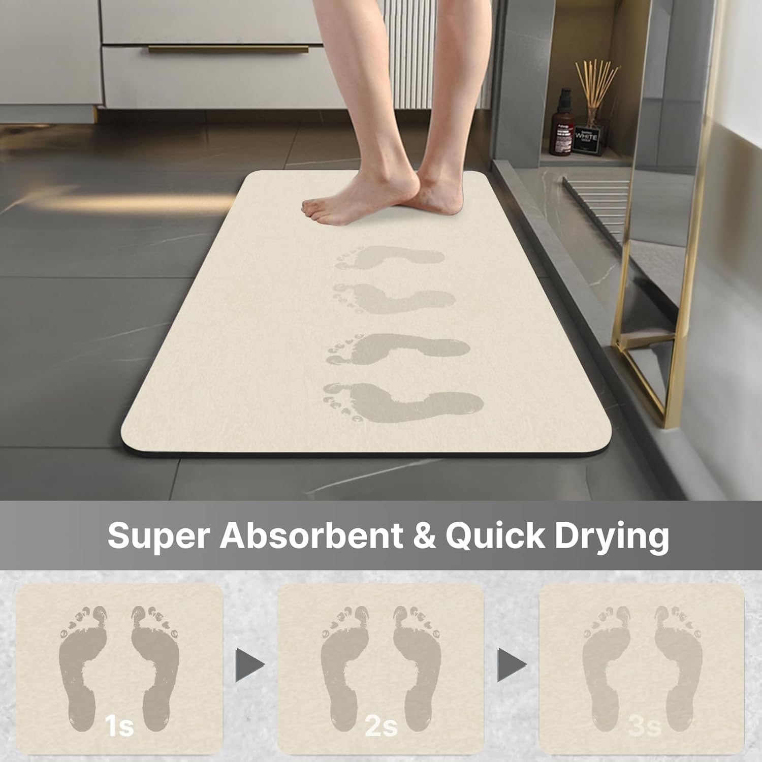 Diatomaceous Earth Bath mat Bathroom Rugs Super Absorbent Quick Dry Non Slip Bath Mat Thin Bathroom Floor Mats Fit Under Door-Shower Rug for in Front of Bathtub Shower, Beige,23.6"*59" - Image 2