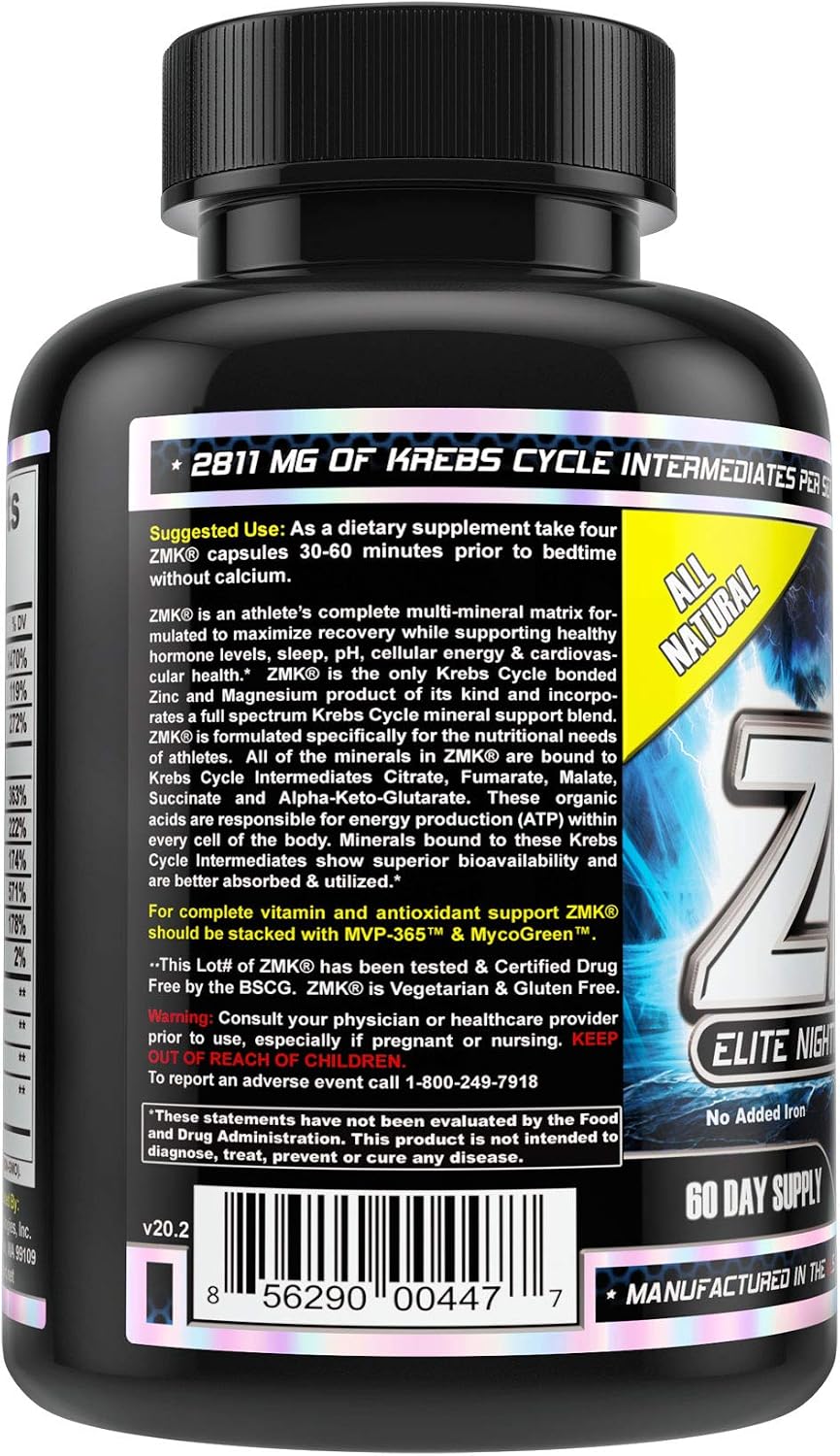 ZMK Nighttime, Multi Mineral Supplements, Zinc, Magnesium, Trace Minerals, ATP BSCG Certified, 240 V Capsules by MST Millennium Sport Technologies