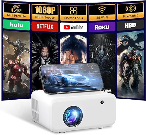Miniatura 1 de Mini proyector con WiFi y Bluetooth - Actualizado 2025, compatible con video de 1080p, 13000L, altavoz HiFi, lámpara de larga duración, compatible
