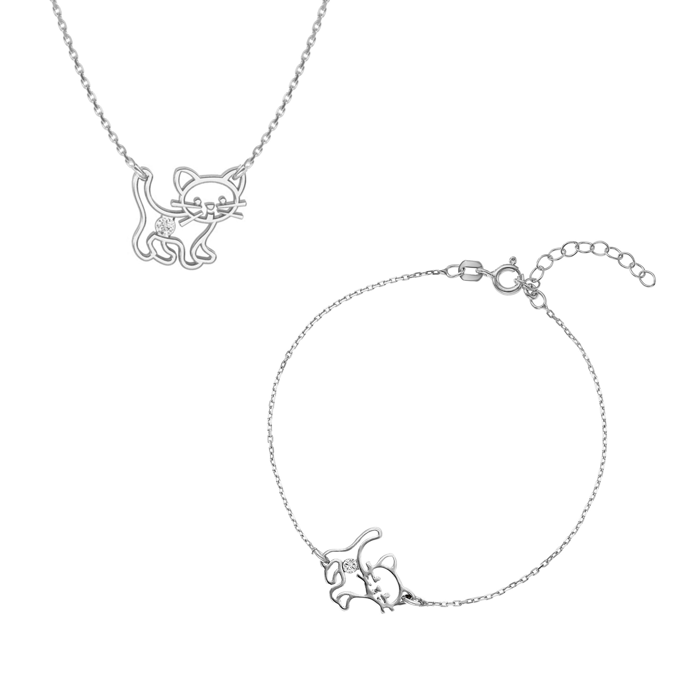 butterfly Zauberhafte Silberkette Und Armband Mit Katzenanhänger Für Kinder
