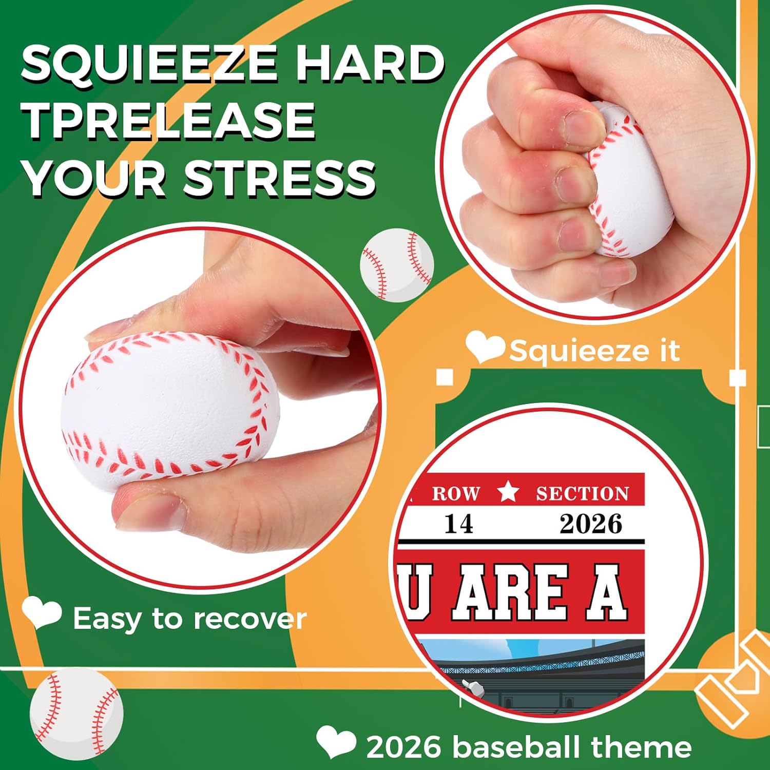 Realspring 24 Set Baseball Valentines Day Cards Gifts for Kids Classroom 24 Pcs Mini Foam Stress Baseball and 24 Pcs Class Exchange Card for Valentines Goodie Bag Stuffer School Sport Party Favors