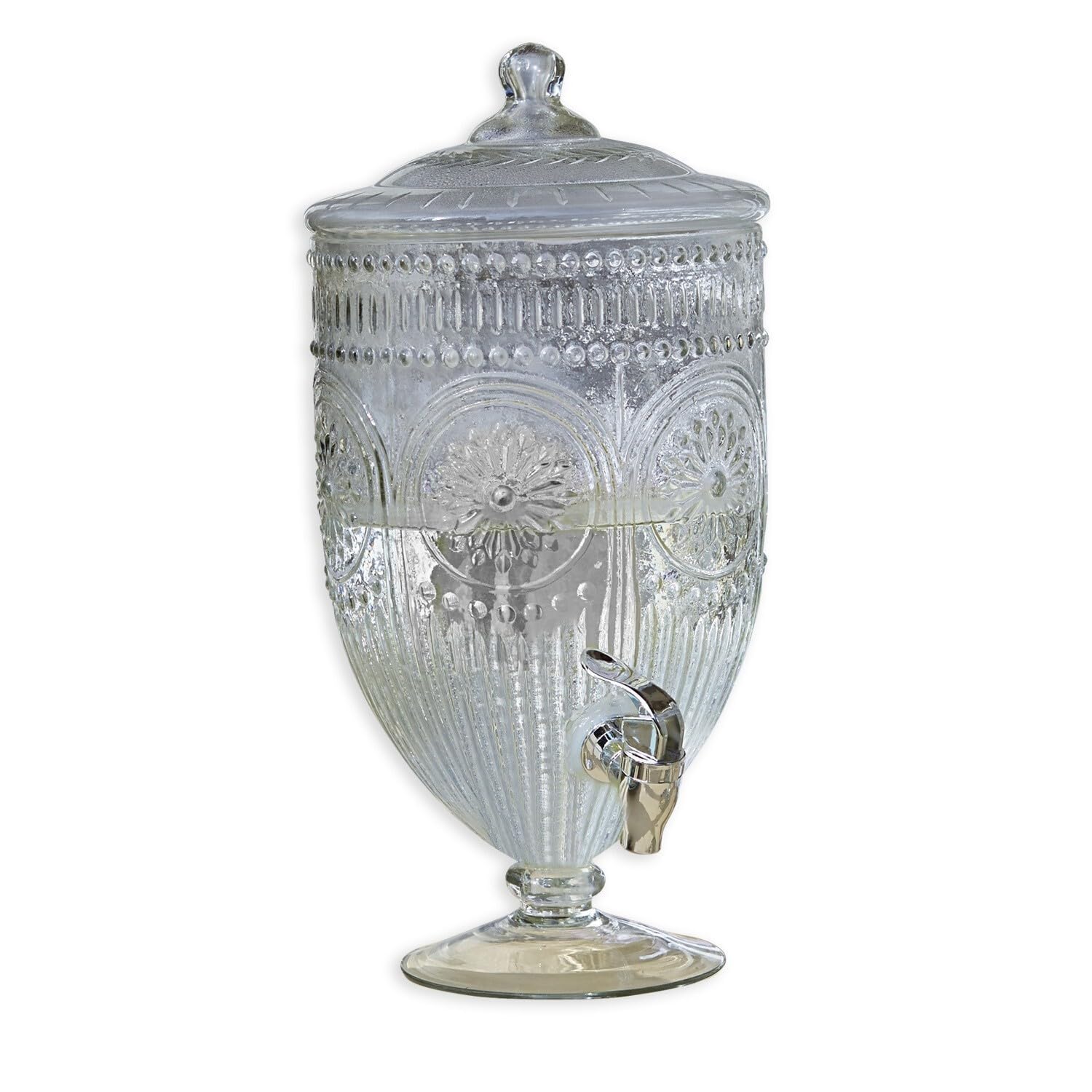 LOBERON Getränkespender Mercure – romantisches Design, florale Ornamente, Klar, praktischer Glasdeckel – Glas, klar | florale Ornamente, Klar, praktischer Glasdeckel – Glas