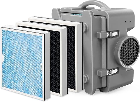 CADPXS Shield-550 Air Scrubber Grey and 3 PACK HEPA/Activated Carbon Filters Bundle