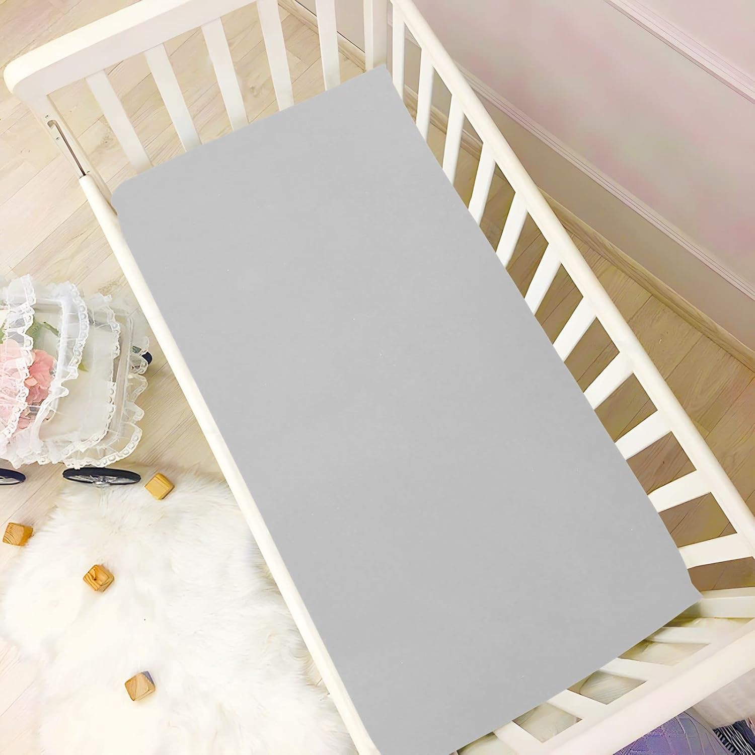 Fitted Crib Sheets for Baby Boys or Girls Soft Breathable Baby Play Yard Sheet for Standard Size Crib Mattress 52x28x9in Light Grey