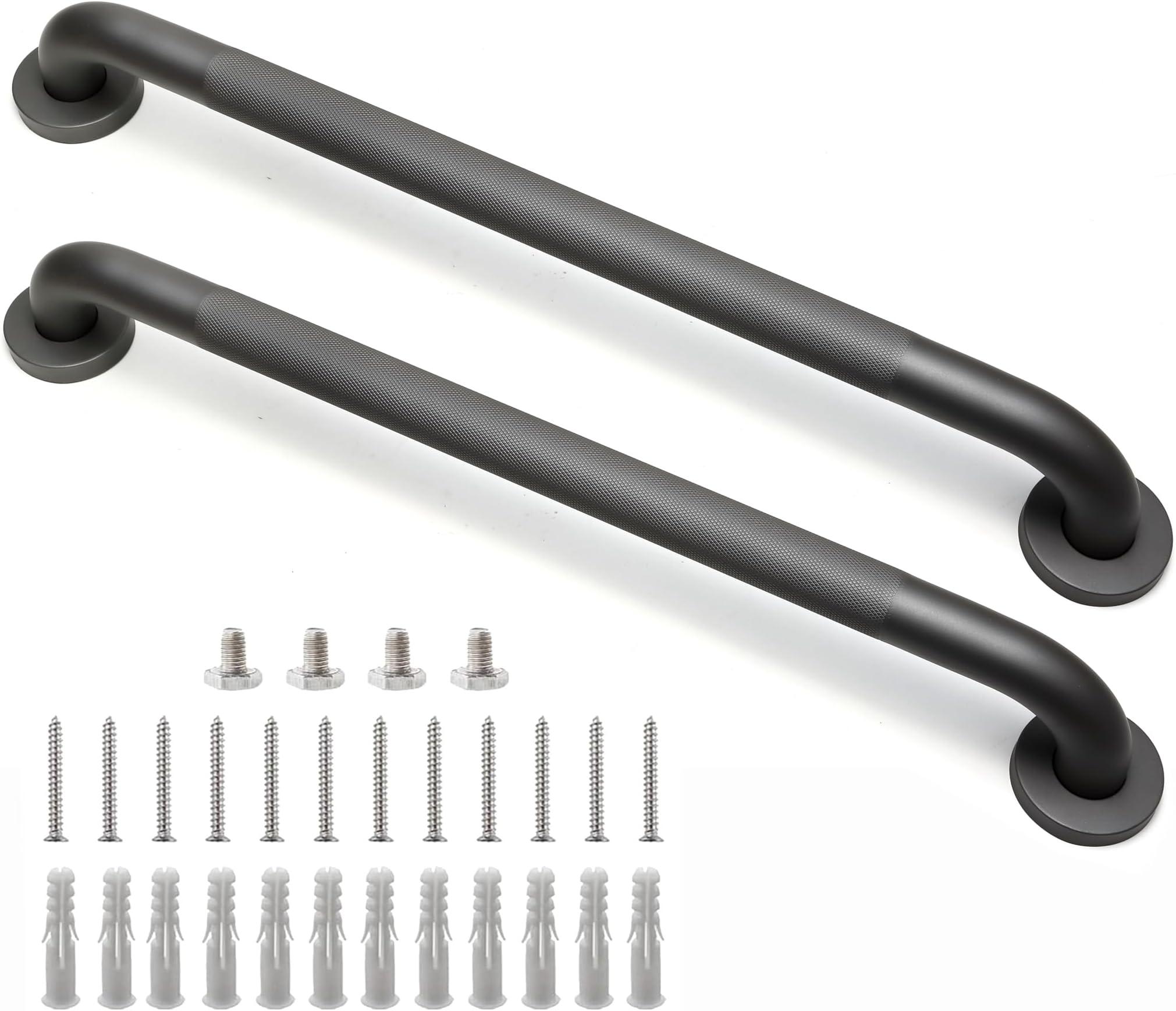 Shower Grab Bar, 2 Pack 24 Inch Gray Bathroom Grab Bar, 1.25" Diameter 304 Stainless Steel Anti-Slip Grab Bars for Bathtubs and Showers, Handicap Shower Grab Bar for Seniors Elderly