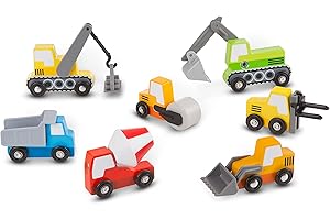 Melissa & Doug Wooden Construction Site Vehicles With Wooden Storage Tray