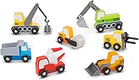 Melissa & Doug Wooden Construction Vehicles Set - 8pc Steam Roller, Dump Truck, Crane & More with Storage Tray for Kids 3+