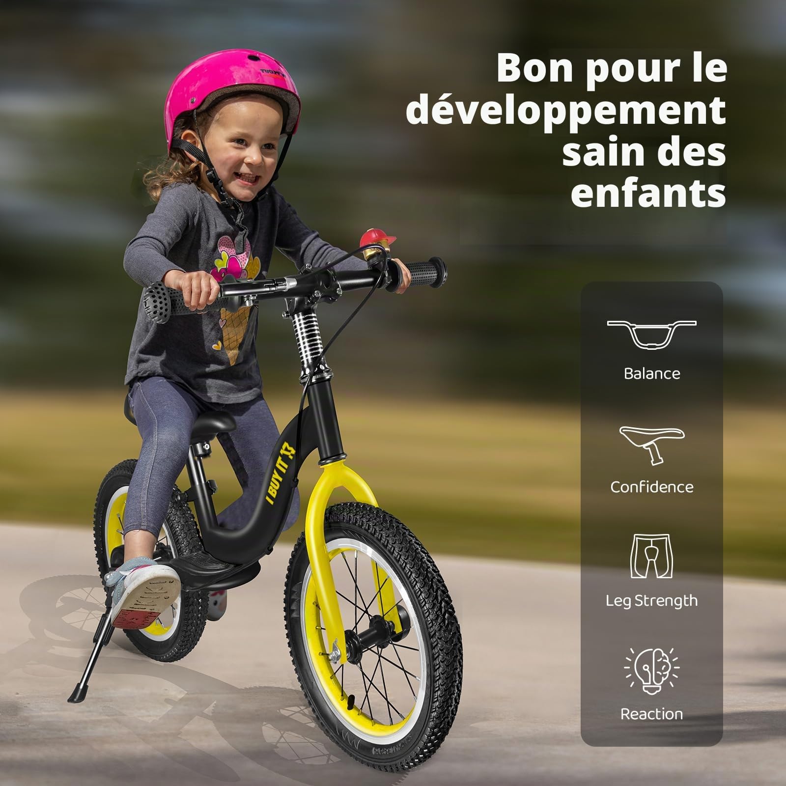 Draisienne 14/16" à partir de 3, 4, 5, 6, 7 ans, garçons et filles, roues réglables avec frein et support, vélo sans pédales avec pneus pneumatiques et repose-pieds