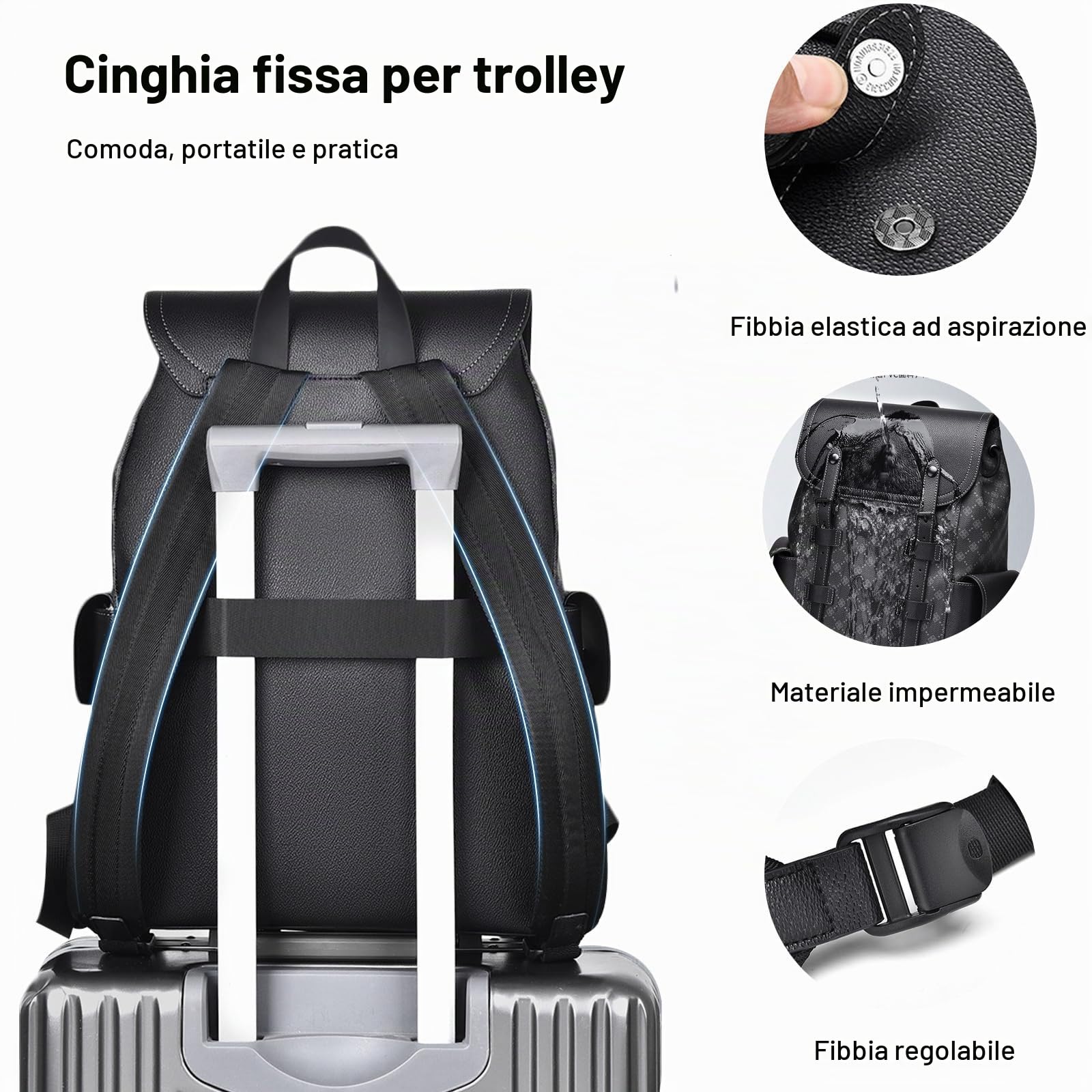FANDARE Zaino Casual Zaino PC Super Morbido in PVC Borsa da Cabina per Voli Zaino Lavoro Viaggio Ufficio Tech Scuola Università Impermeabile Nero A