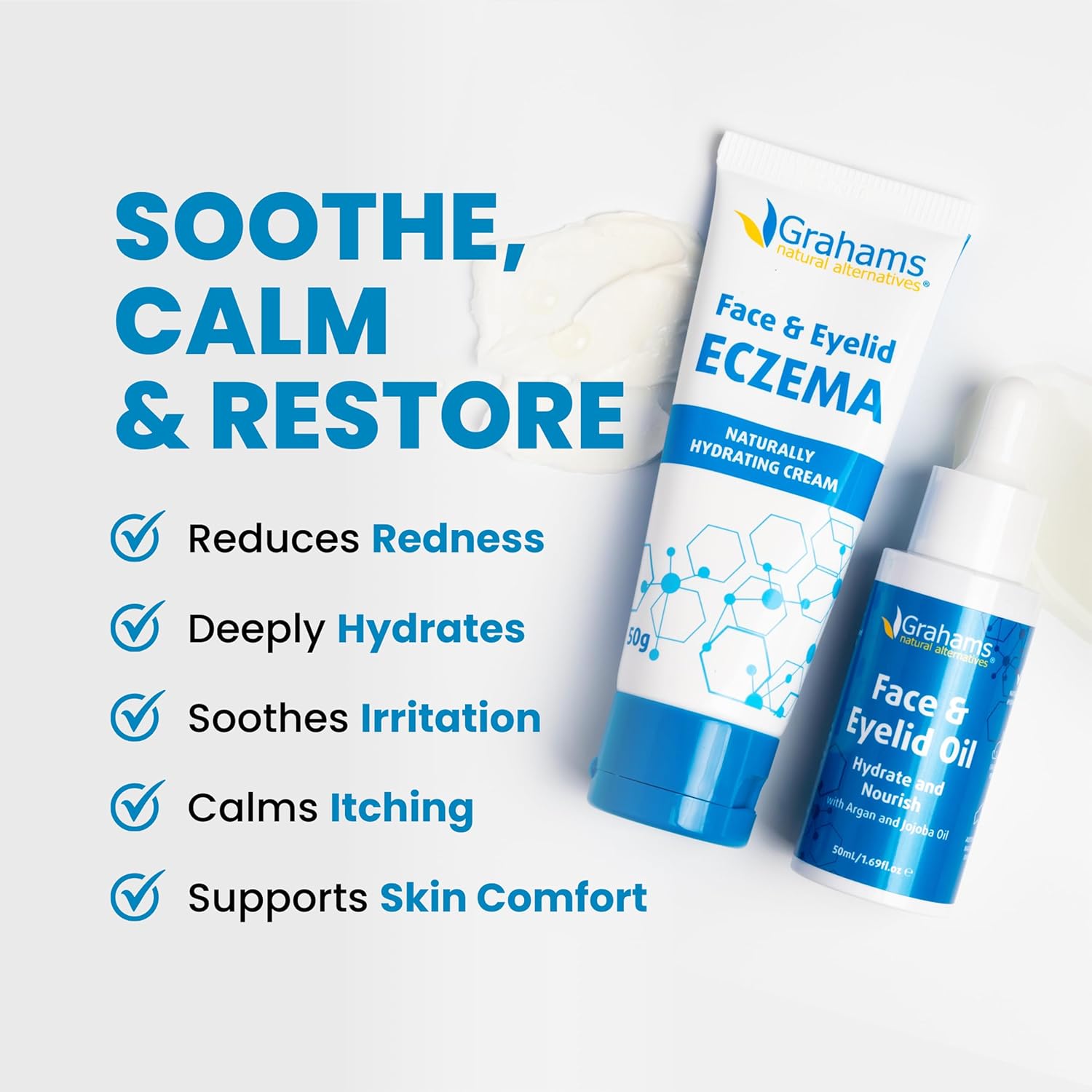 Grahams Natural Face & Eyelid Eczema Relief Kit - Treatment for Dry Skin, Eczema, Perioral & Seborrheic Dermatitis | Itch Relief - Moisturizing Face Cream (1.76 fl oz) + Eyelid Oil (1.69 fl oz)