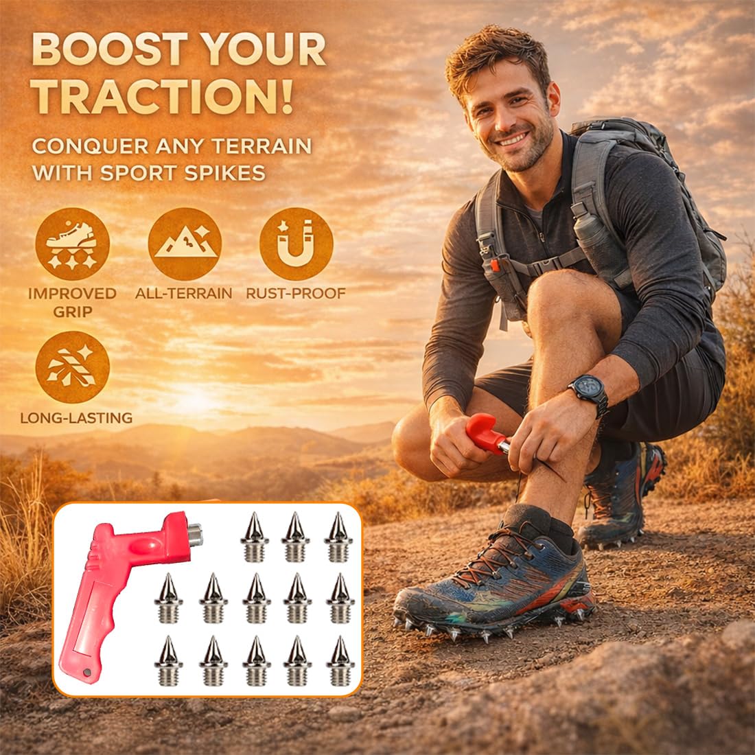 36Stk Stahl Spike Nägel Mit Schlüssel Für Leichtathletik Sportschuhe, 6 Mm Pyramid Ersatz Spikes Leichtathletik Ersatzdornen Für Track Schuhe Weitspringen Laufen Wandern
