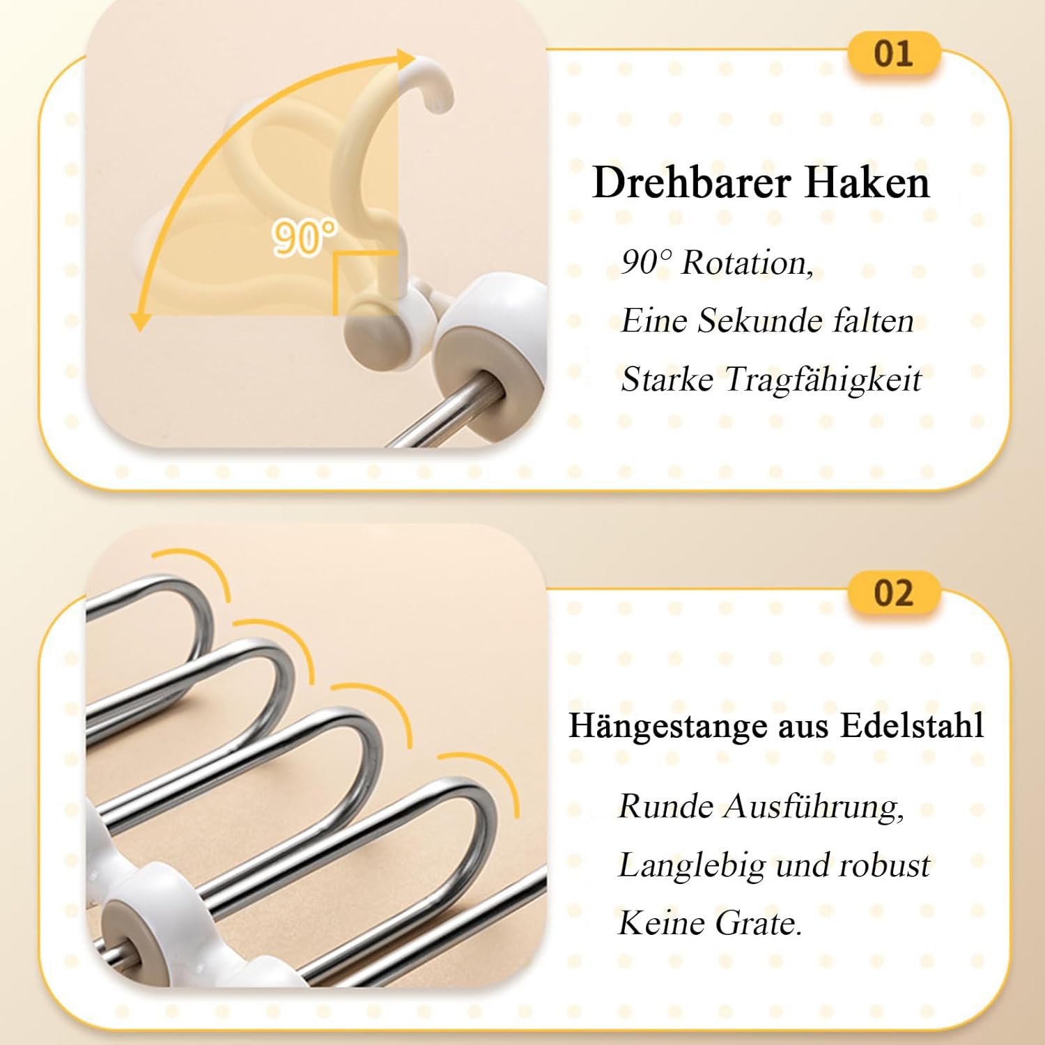 2 Pant Hanger Box, 5 in 1 Place Saving Pant Hanger Hanger, Stainless Steel Non-Slip Pant Hanger Hangers, Multifunctional Pant Hanger,Yellow