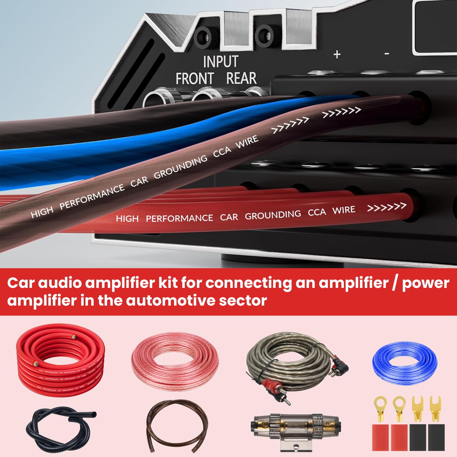 Verstärker Kabelsatz, Anschluss-Set Auto Verstärker Kabel Set, Subwoofer Kabel Set Endstufe Kabel, Car Audio Wire, (4-Gauge Leitung, 5 Meter)