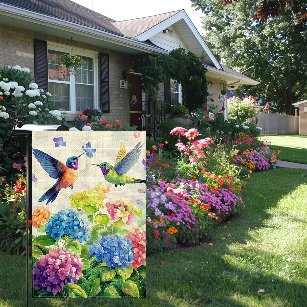 Hummingbirds Hydrangeas Flower Garden Flag Spring Colorful Floral Welcome Yard Outdoor Flag Double Sided 12x18 Inch - Image 3