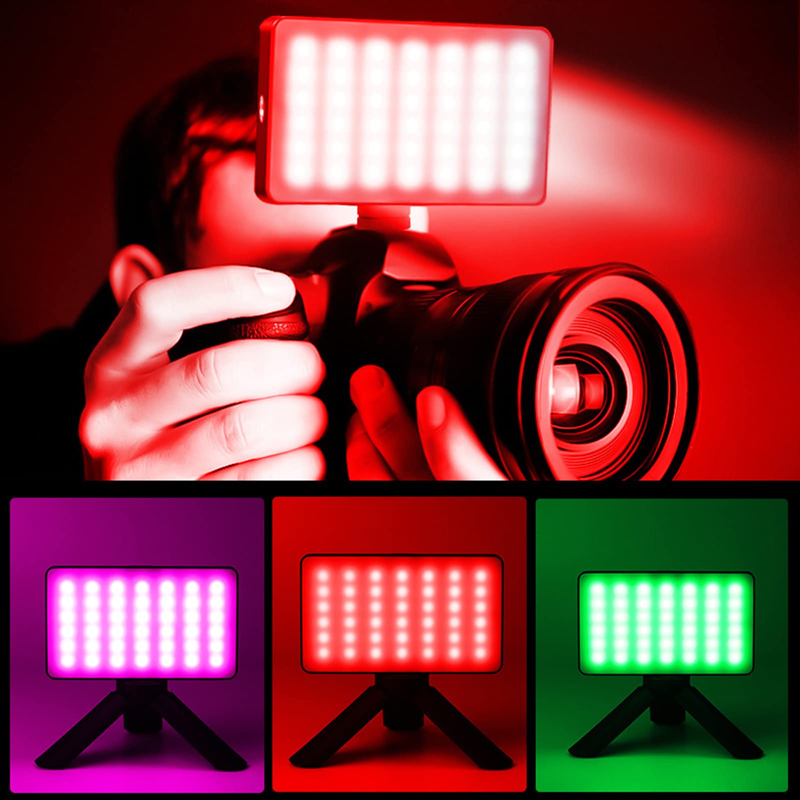 Luce Video a LED RGB Sulla Fotocamera, Luce Mini Fotocamera 3100mAh Lampada da Pannello Dimmerabile Ricaricabile da 2500K a 9000K, Luce di Riempimento per Fotografia a LED per Illuminazione Video per
