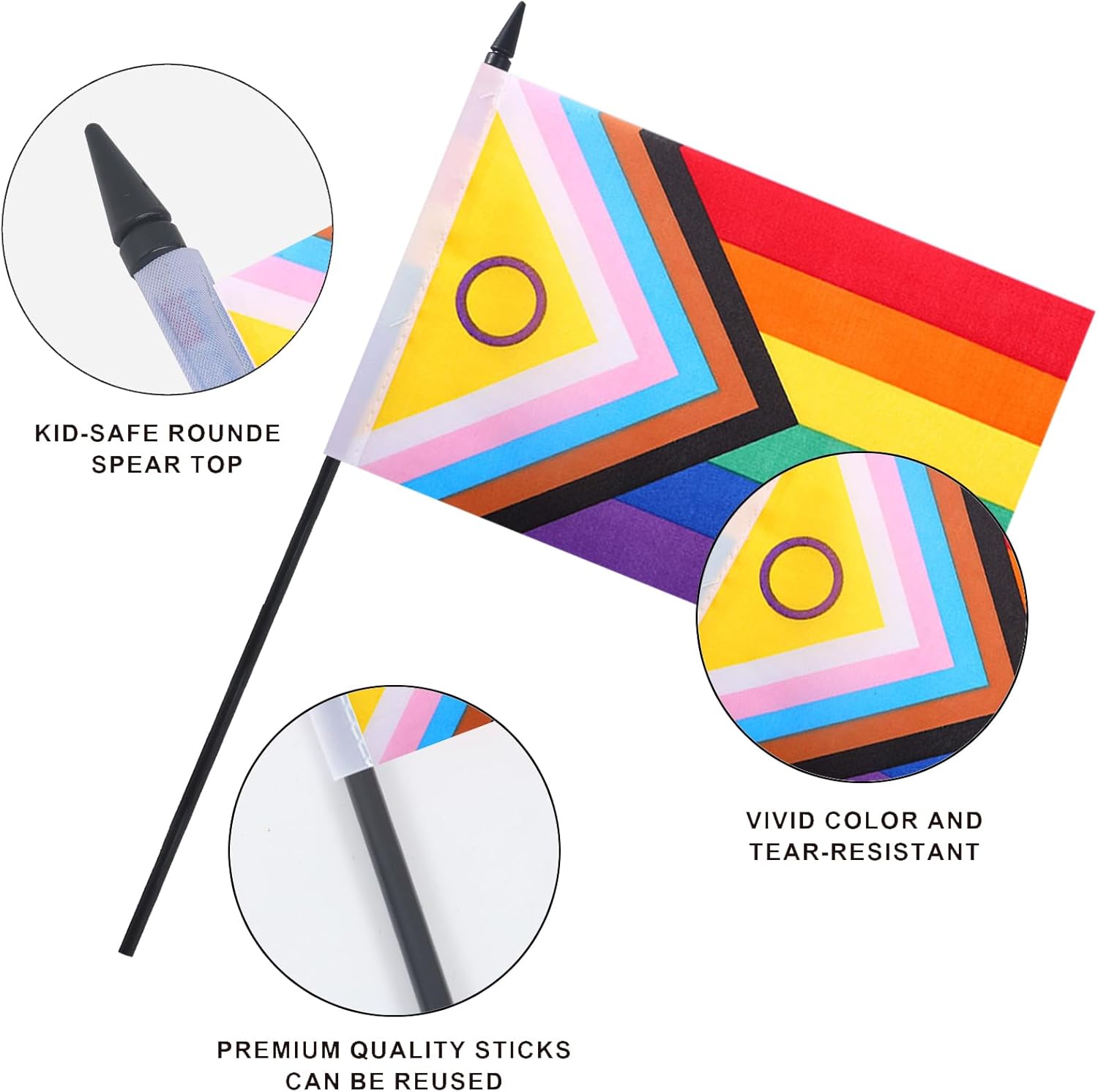 Pride Gay Desk Flag 12" Solid Pole Deluxe Set New Intersex Progress Flags Banner Mini Small LGBTQ Office Table Flags with Black Stand Base Desktop Decorations(2Pack) - Image 4