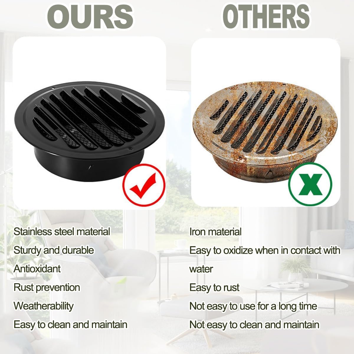 2 Pieces Black Soffit Vent Covers Stainless Air Vent with Mesh Screen Exterior Round Exhaust Vent for Wall, Ceiling, Bathroom, Garage, Attic Ventilation(200 mm/8in)