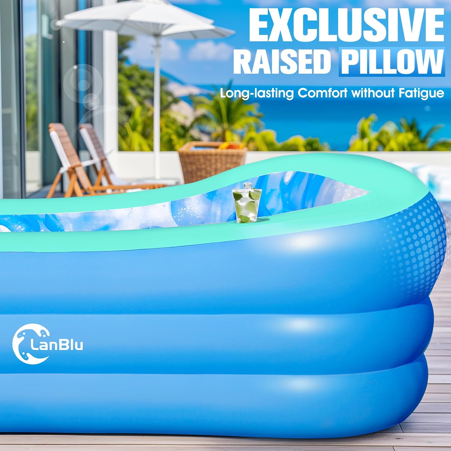 Inflatable Pool with Big Backrest and Seat,Oversized Thickened Large BlowUpPool for Adults,Inflatable Backyard Pools for Adult,Durable Swimming Pools Summer Water Party98 x63 x21.6(Green)