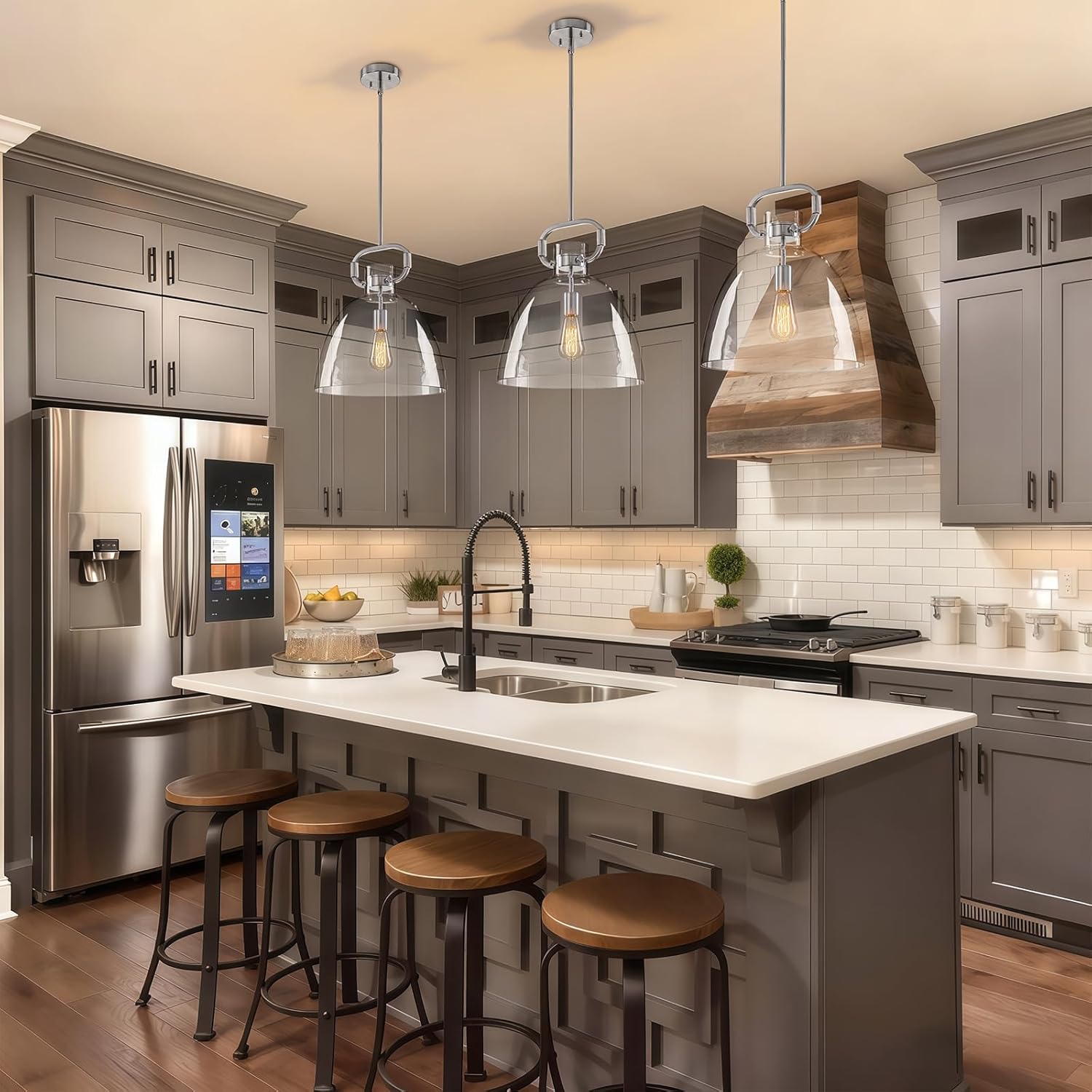 Large Pendant Lights Kitchen Island, 14'' Brushed Nickel Pendant Lights Fixture with Clear Glass Shade, 1-Light Modern Glass Kitchen Island Lighting for Dining Room Bedroom Over Table, E26