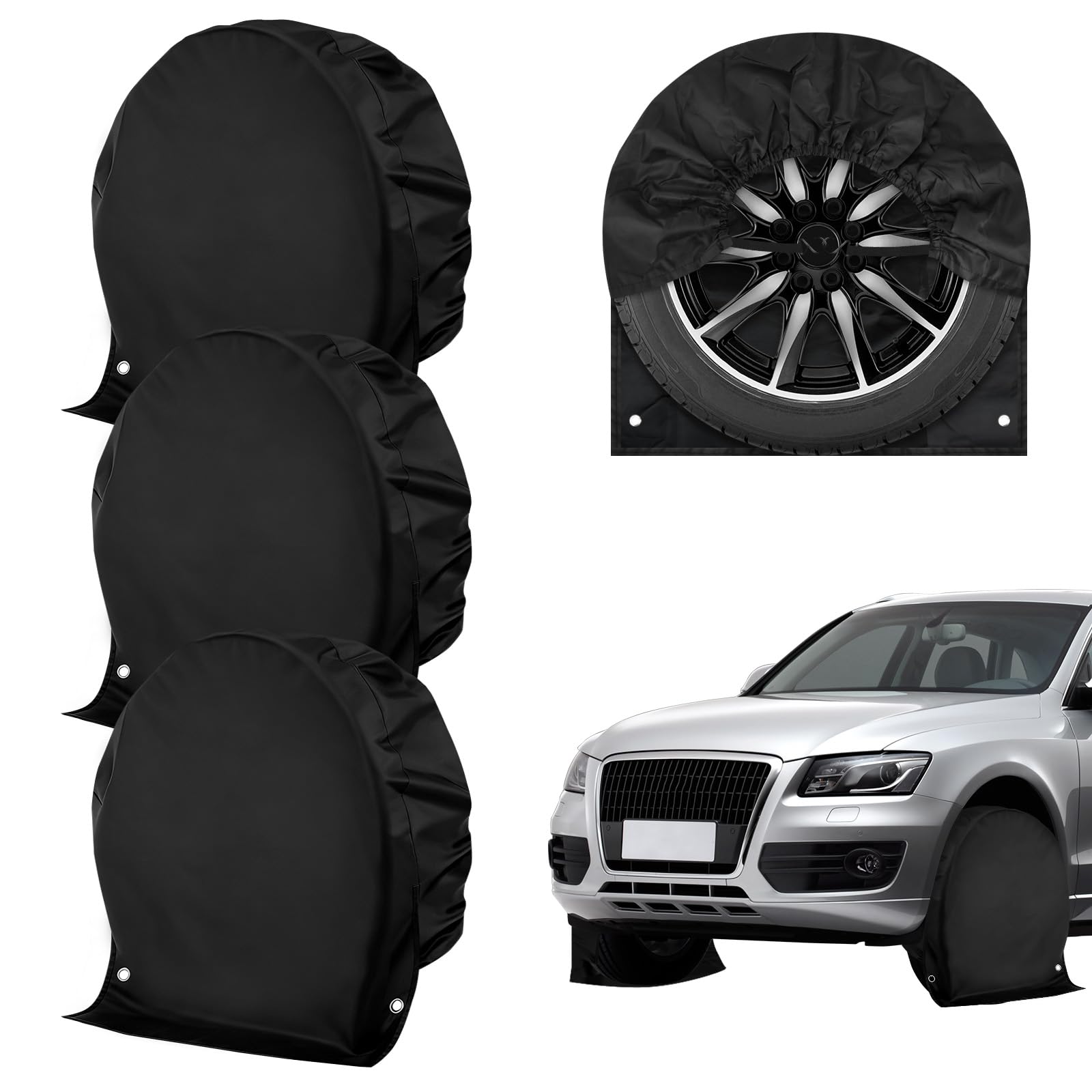 CEOTIS 4 Stück Reifenabdeckung,Radabdeckung Wohnwagen, 72.5 cm Reifenabdeckung Wohnwagen für 27-29 Zoll Reifen, Schwarz Reifenschutzhülle Wasserdicht Radabdeckung für Wohnmobil, LKW, Anhänger, Auto