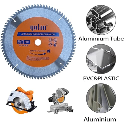 Miniatura 4 de Yolan Hoja de sierra circular de 8 14 pulgadas con eje de diamante de 58 pulgadas, acero para cortar aluminio, accesorios de sierra de mesa, hoja de