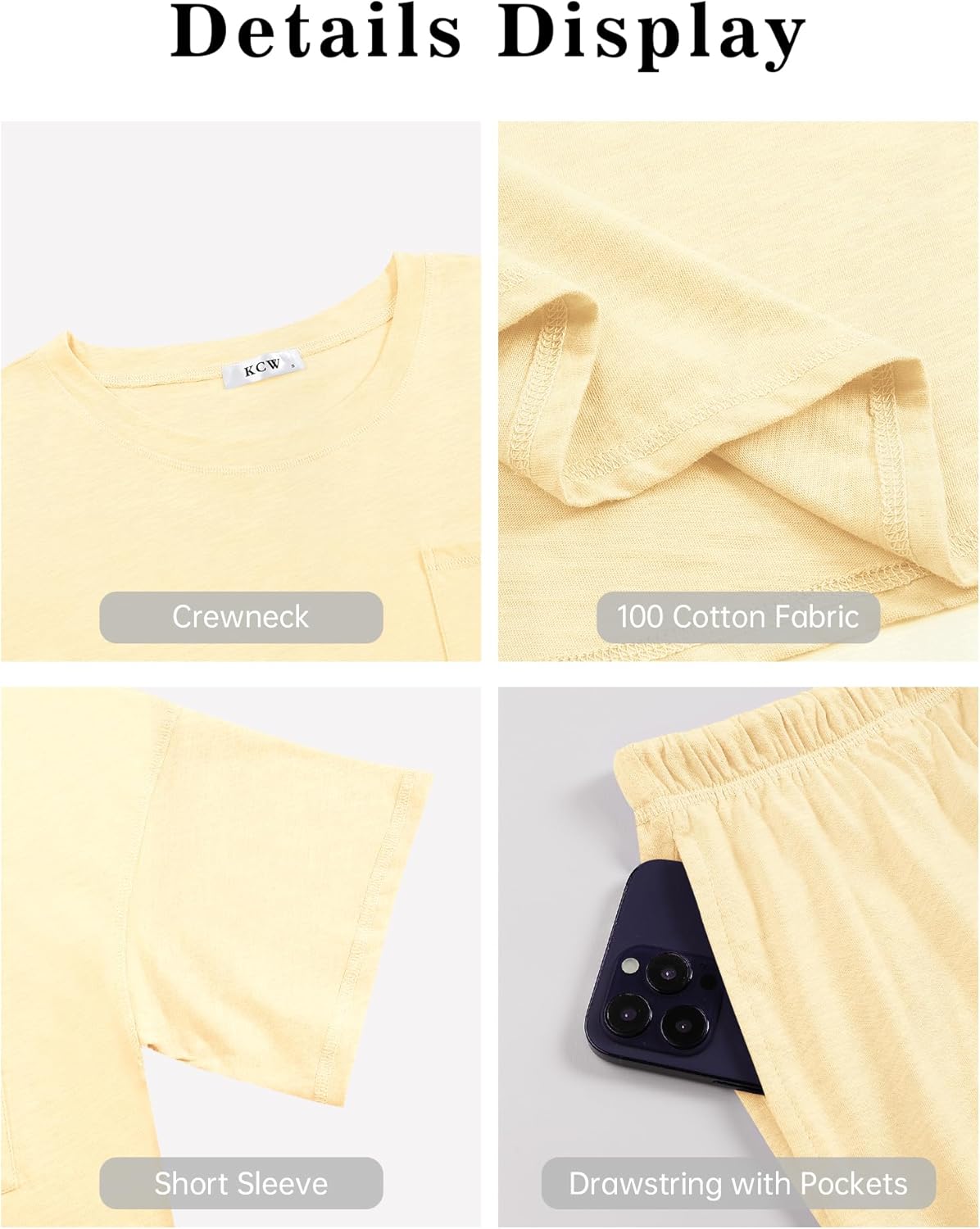 KCW Pajamas for Women Set 2 Piece 100% Cotton Lounge Sets Short Sleeve Top and Shorts Pj Set Sleepwear Outfits - Image 5