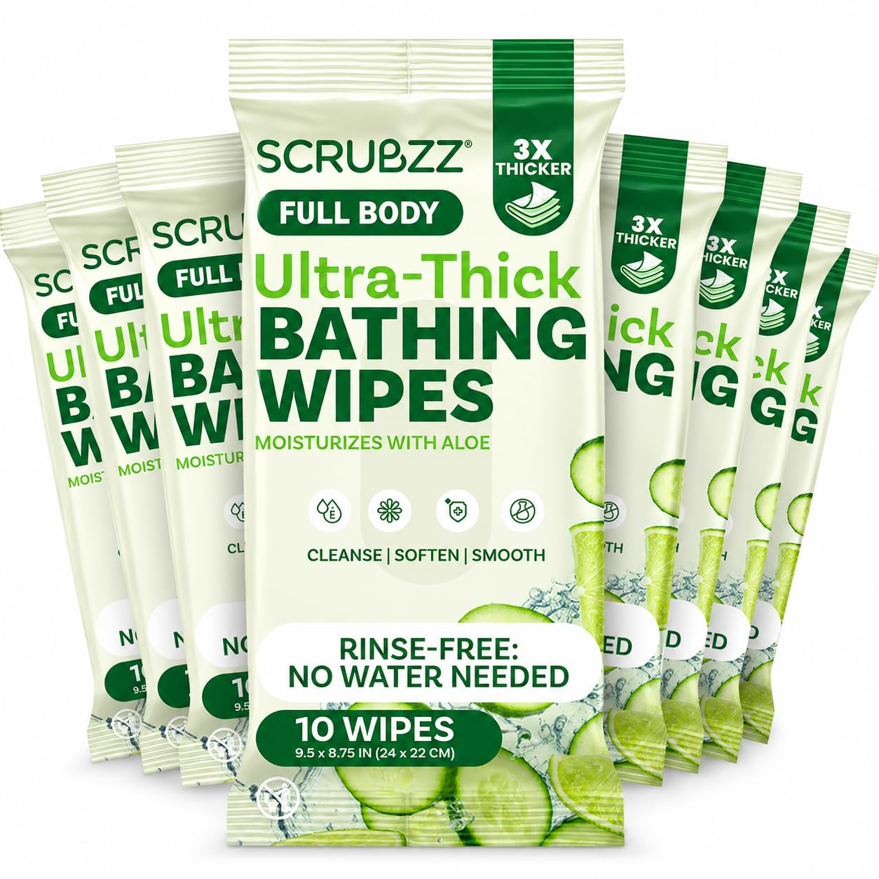 Extra Large Body Wipes for Adults Bathing No Rinse - 80 Ultra Thick Disposable Shower Wipes for Men, Women & Elderly - Great for Gym, Camping, Post Surgery - Cucumber Lime