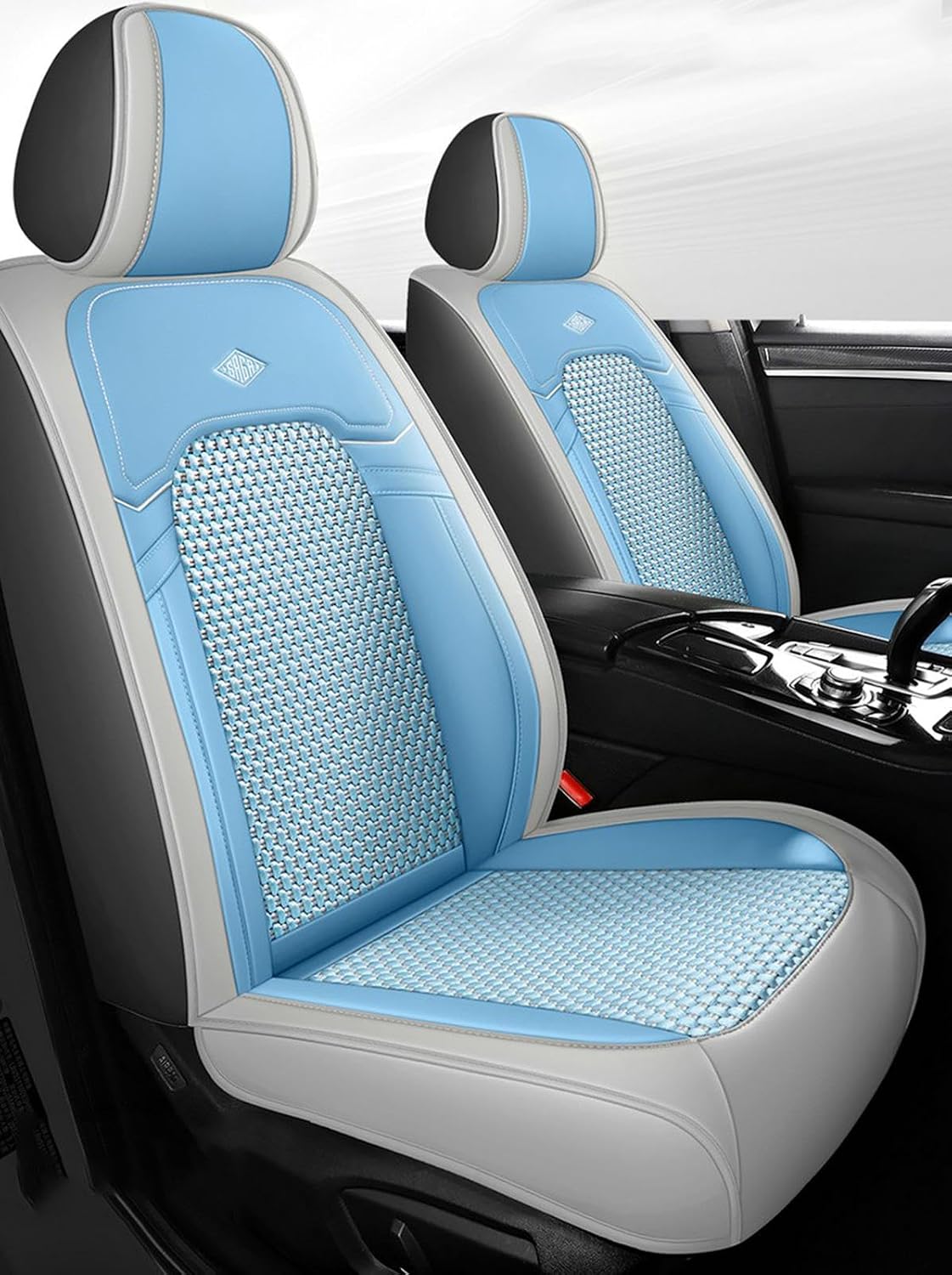 Car Seat Covers Full Set Fit Ice Silk Leather Breathable Waterproof All Weather Cushion Protector Compatible with Airbag,C