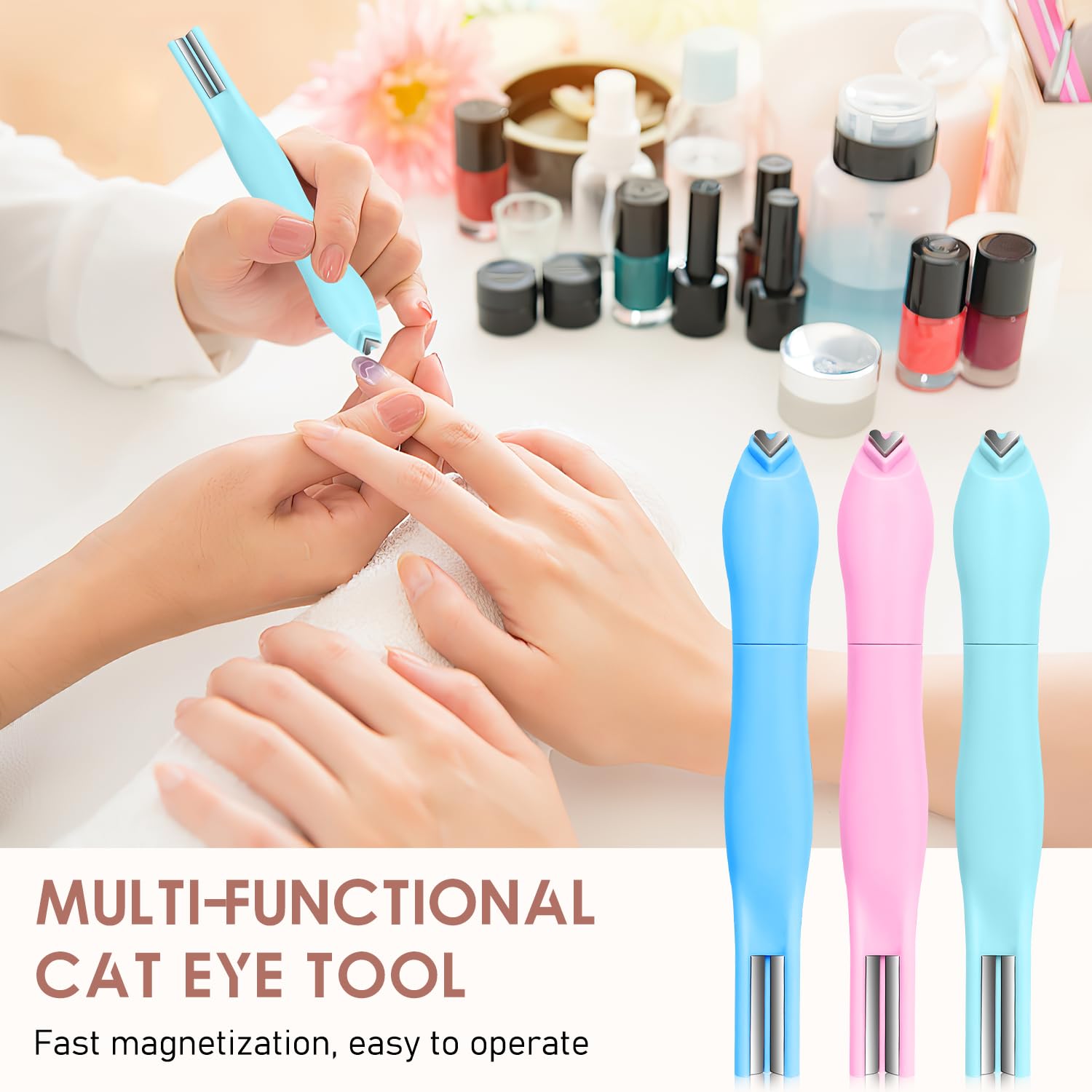 3 in 1 Cat Eye Nail Magnet,Versatile Magnet Tool for Cat Eye Gel Polish,Upgrade Magnetic Nail Art Tool,for DIY Nails Salon Decoration(3PCS)