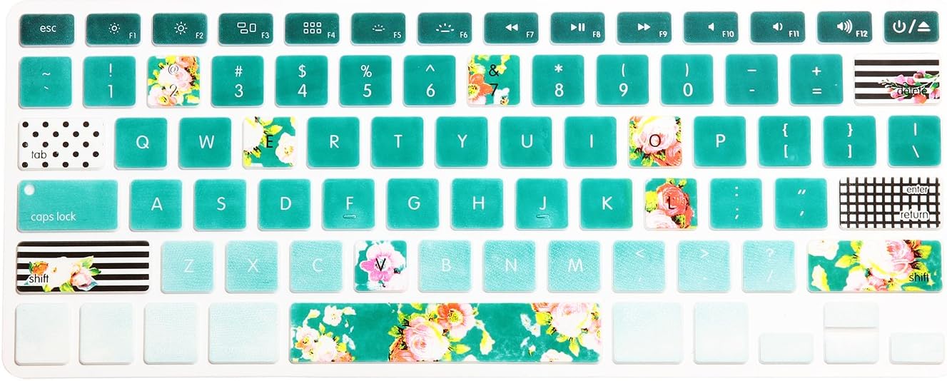 HRH Silicone Keyboard Cover Skin for MacBook Air 13,for MacBook Pro 13/15/17 (with or w/Out Retina Display, 2015 or Older Version),for iMac Older,USA Layout,Artistic Rose Flowers in Green