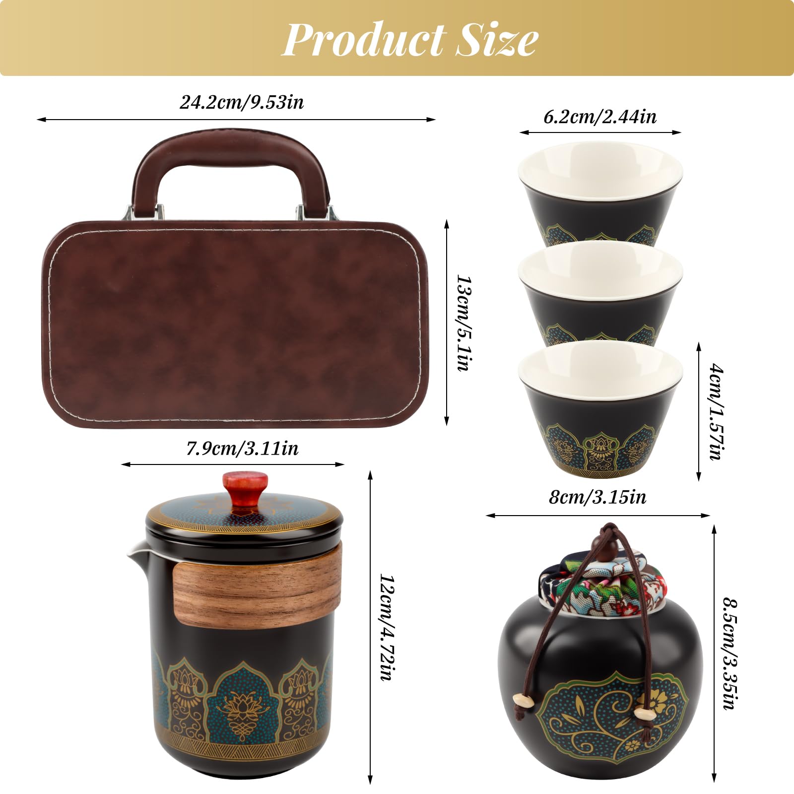 Japanisches Teeservice, 6 Stück Schönes Tea Set Porzellan Chinesische Teekanne Set, Gongfu Teeservice, Tragbares Schwarzes Keramik-Teekannenset 250ml, Traditionelles Teekanne Teeservice aus Porzellan