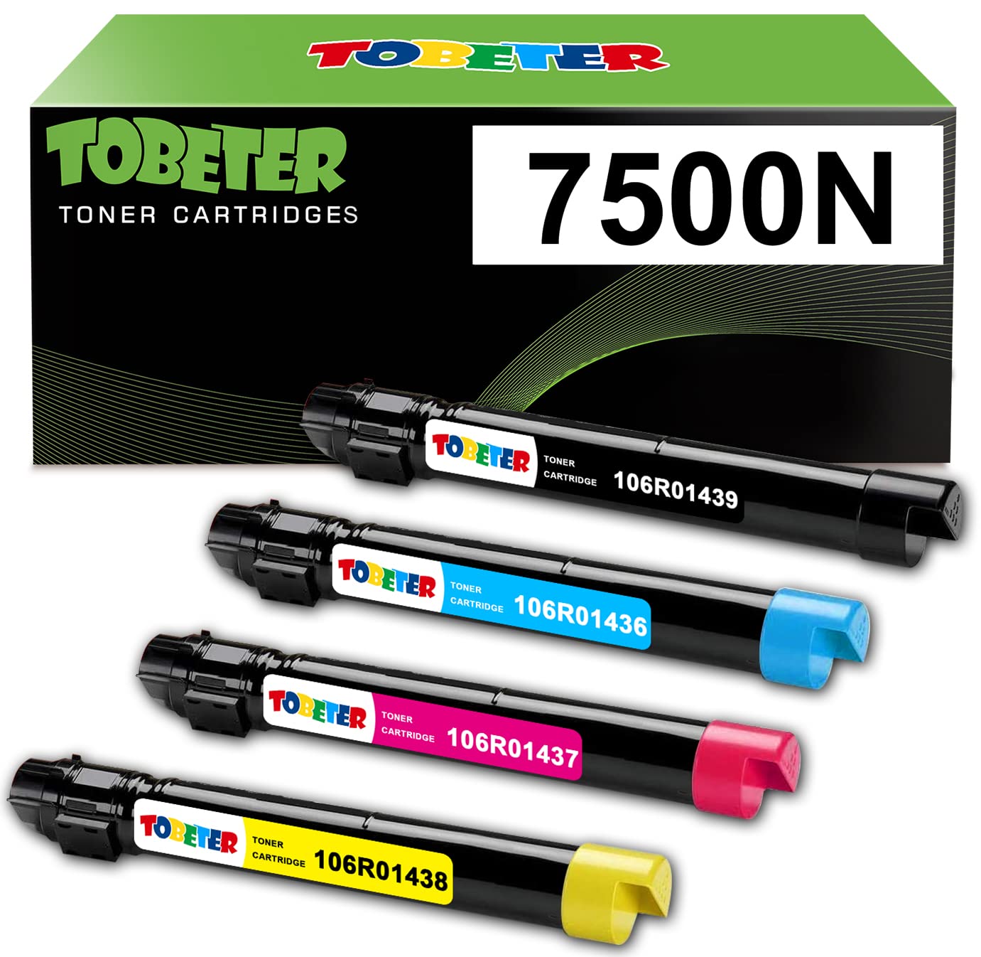 High Capacity Phaser 7500 Black Cyan Magenta Yellow Toner Cartridge Set Compatible for Xerox Phaser 7500 7500DN 7500DX Series Printer for 106R01439 106R01436 106R01437 106R01438 Toner, 4-Pack