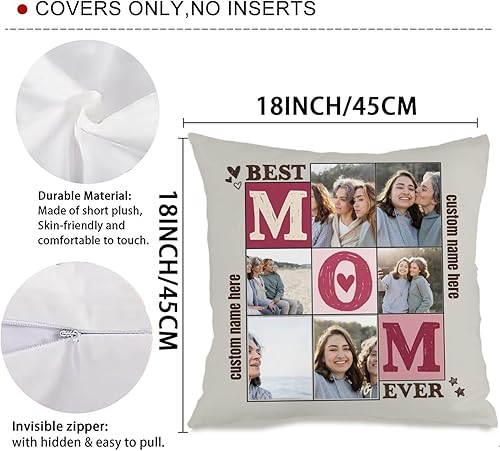 Miniatura 3 de Custom Pillow Case Designed with 6 Pictures and Words for Mom, Decorative Cushion Providing a Heartfelt Gift for Family Celebrations Holidays or