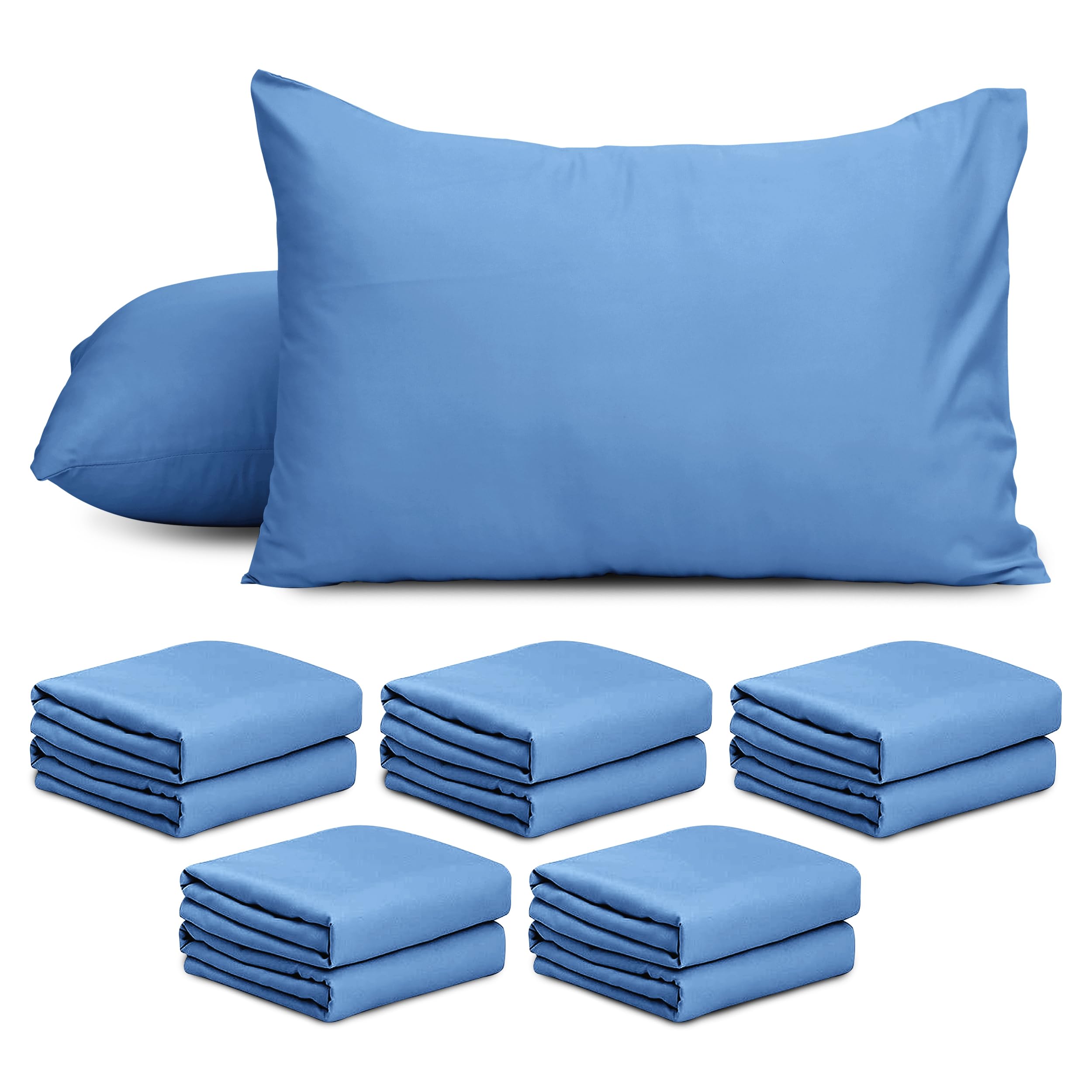 AMEHA 10 Pack Pillowcases (Pillows Not Included) – Super Soft Brushed Microfiber Standard Size Blue Pillow Cases | Hotel Quality Pillow Covers, (50 X 75 cm)