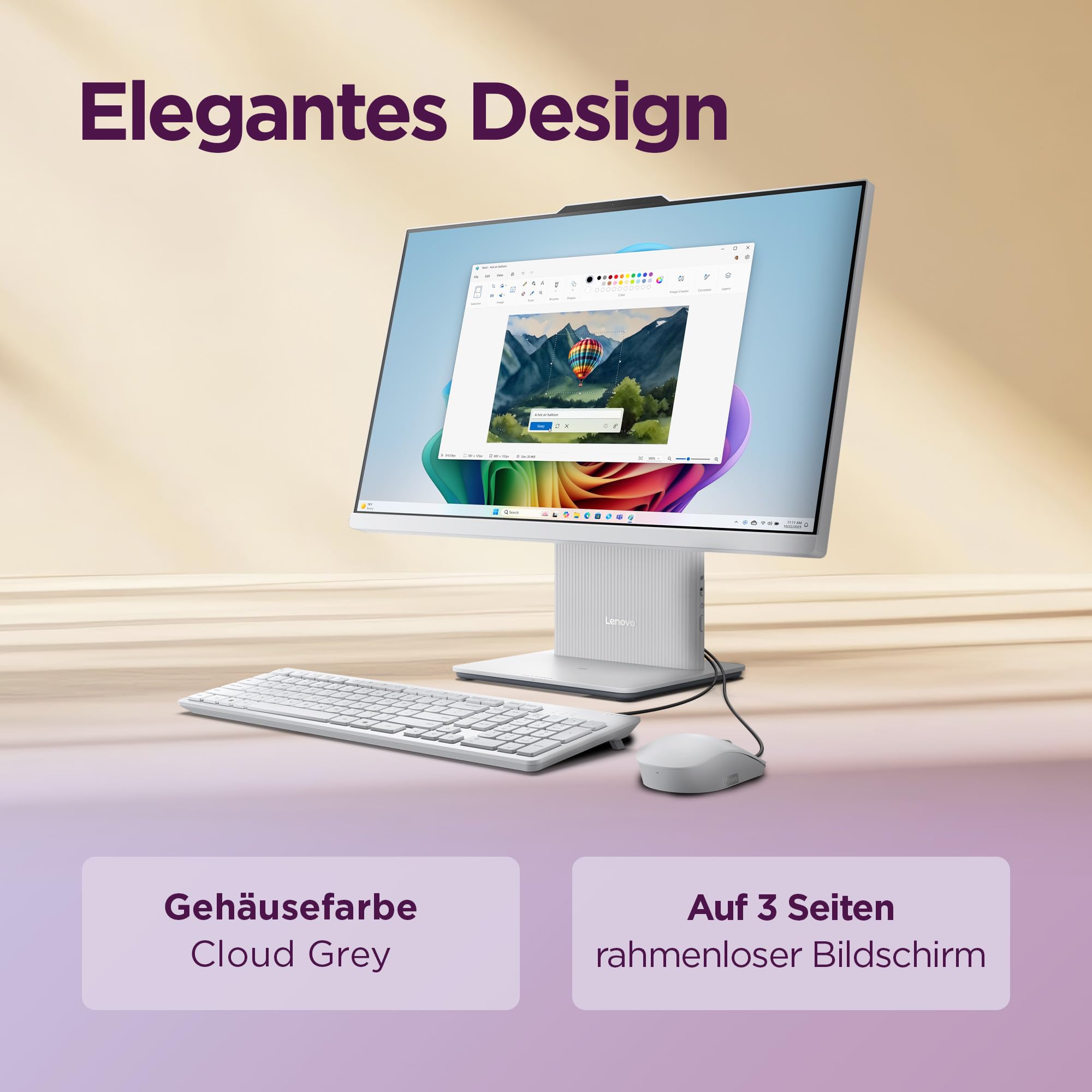 Lenovo IdeaCentre All-In-One AI-PC | 23.8"Full HD Display | AMD Ryzen 7 250 | 16GB RAM | 1TB SSD | AMD Radeon Grafik | Win11 | Augenschutz | Inkl.USB Maus-Tastatur | Cloud grau | 3 Monate Premium Care