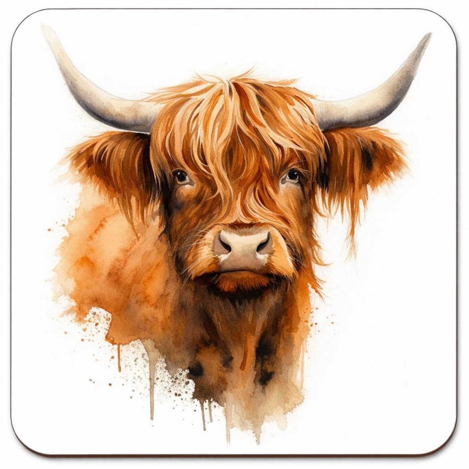 Half A Donkey Multicolor Scottish Highland Cow Coaster – Rustic Farmhouse Gift